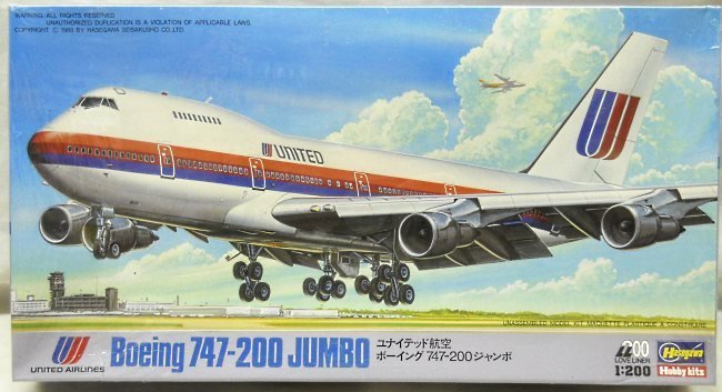 Hasegawa 1/200 Boeing 747-200 United Air Lines, LD10 plastic model kit